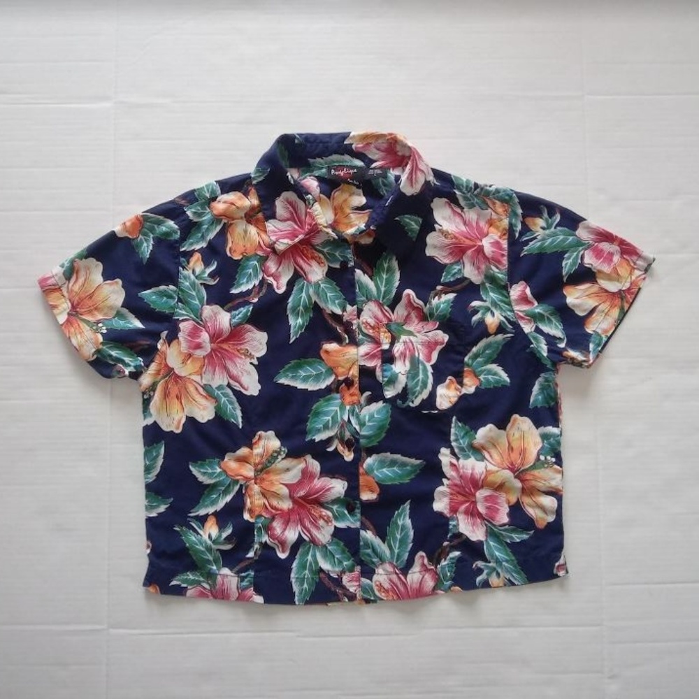 Women's VTG Floral Hawaiian Button Down Shirt, L
